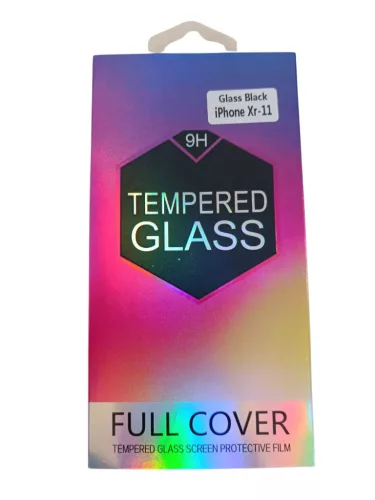 iPhone 11 / XR (6.1") előlapi üvegfólia, edzett, fekete keret, 9H, Full Glue