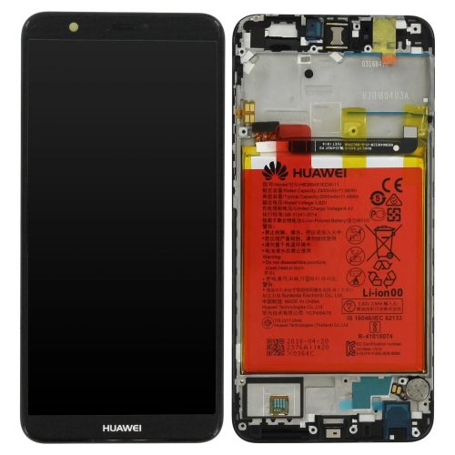 Huawei P Smart fekete gyári LCD + érintőpanel kerettel akkumulátorral