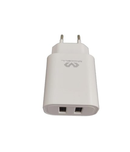 Hálózati töltőfej, 2x USB, fehér, 2.4A / 12W, Miccell VQ-T05