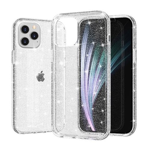 iPhone 11 Pro Max (6,5") szilikon tok, hátlap tok, TPU tok, átlátszó, ezüst csillámos, Crystal Glitter