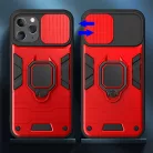 iPhone 13 Pro (6.1") ütésálló hátlap tok, PC / TPU tok, kamera védővel, piros-fekete, kitámaszható, Ring Lens