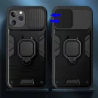Samsung Galaxy A03s ütésálló hátlap tok, PC / TPU tok, kamera védővel, fekete, kitámaszható, SM-A037, Ring Lens