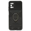Realme C21 ütésálló hátlap tok, PC / TPU tok, kamera védővel, fekete, kitámaszható, Ring Lens