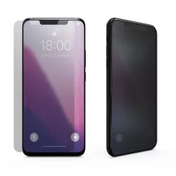   iPhone 13 / 13 Pro / 14 / 16e (6,1") előlapi üvegfólia, 9H, edzett, fekete keret, betekintés védelem, Full Glue, Privacy