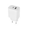 Univerzális hálózati gyors töltőfej, PD / QC, 1xType-C / 1xUSB csatlakozóval, fehér, 3A / 20W, Maxlife MXTC-06