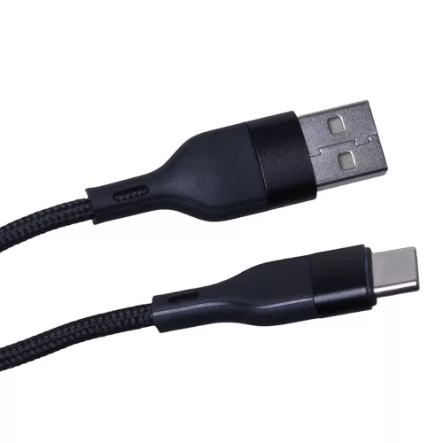 Type-C gyorstöltő adatkábel, 15W / 3A, 1M, szövettel fonott, fekete, Maxlife MXUC-07
