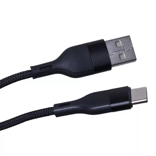 Type-C gyorstöltő adatkábel, 15W / 3A, 1M, szövettel fonott, fekete, Maxlife MXUC-07