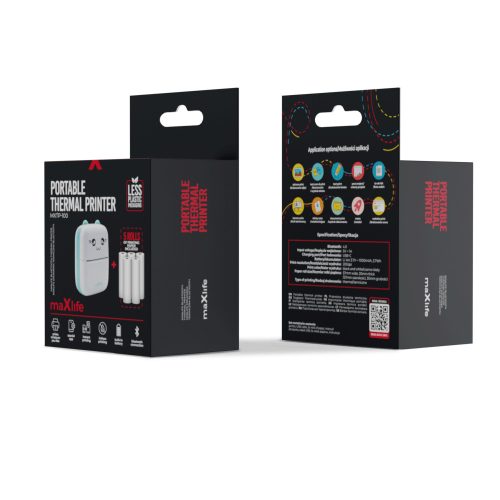 Hordozható vezeték nélküli hőnyomtató, BT4.0, fekete-fehér nyomtatás, kék, MXTP-100 + 10 db nyomtatótekercs
