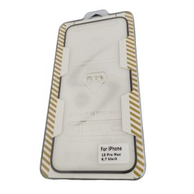   iPhone 15 Pro (6.1") előlapi üvegfólia, edzett, hajlított, fekete keret, 9H, 5D Full Cover