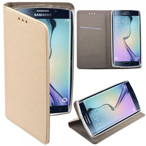 Samsung Galaxy S6 Edge telefon tok, könyvtok, oldalra nyíló tok, mágnesesen záródó, SM-G925, arany