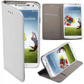   LG K7 telefon tok, könyvtok, oldalra nyíló tok, mágnesesen záródó, X210, ezüst, Smart Magnet
