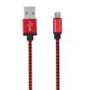 Forever micro USB piros szövet adatkábel fém csatlakozóval 1m