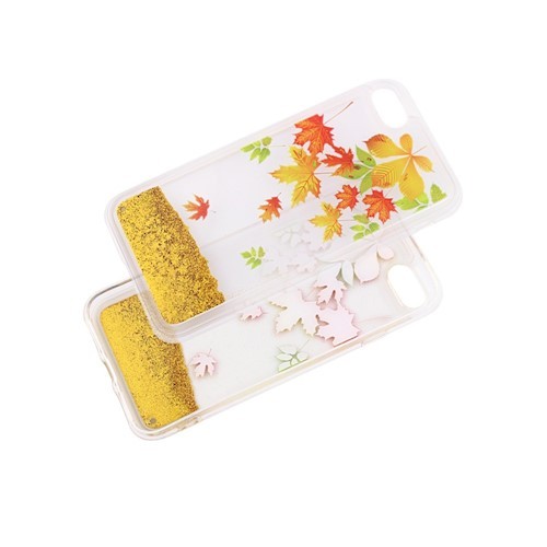 iPhone X / XS (5,8") levél mintás arany folyékony csillámos hátlap tok