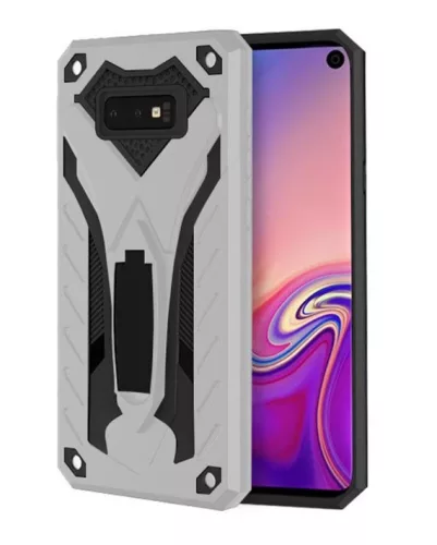 Samsung Galaxy S10 Lite ütésálló hátlap tok, kitámasztható, szürke, SM-G770, Defender Stand