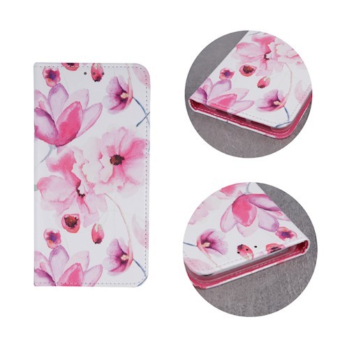 iPhone XS Max (6,5") telefon tok, könyvtok, oldalra nyíló tok, mágnesesen záródó, virág mintás, Smart Trendy Pink Flowers