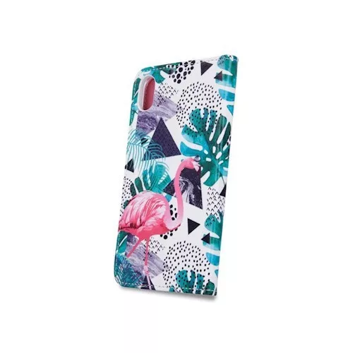 iPhone X / XS (5,8") telefon tok, könyvtok, oldalra nyíló tok, mágnesesen záródó, flamingo mintás, Smart Trendy Flamingo