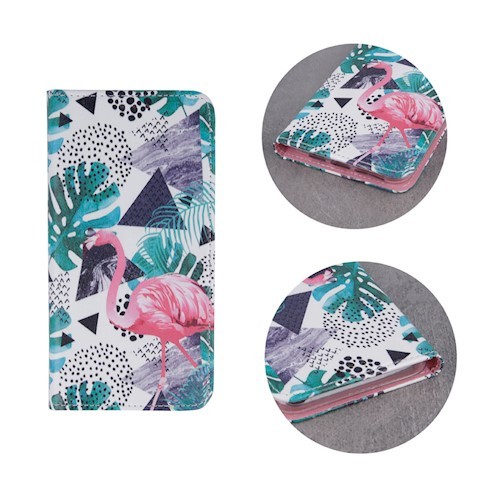 iPhone X / XS (5,8") telefon tok, könyvtok, oldalra nyíló tok, mágnesesen záródó, flamingo mintás, Smart Trendy Flamingo