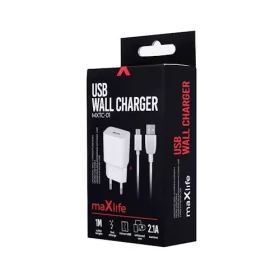   Hálózati töltőfej + Type-C adatkábel, 5V / 2.1A / 10.5W, fehér, Maxlife MXTC-01