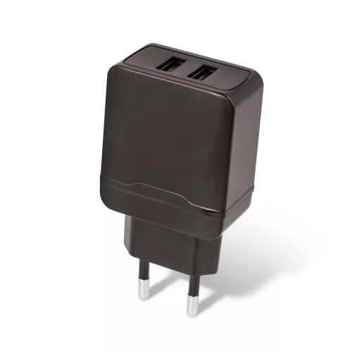 Hálózati töltőfej, 2xUSB, fekete, 2.4A / 12W, Maxlife MXTC-02