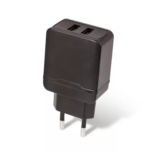 Hálózati töltőfej, 2xUSB, fekete, 2.4A / 12W, Maxlife MXTC-02