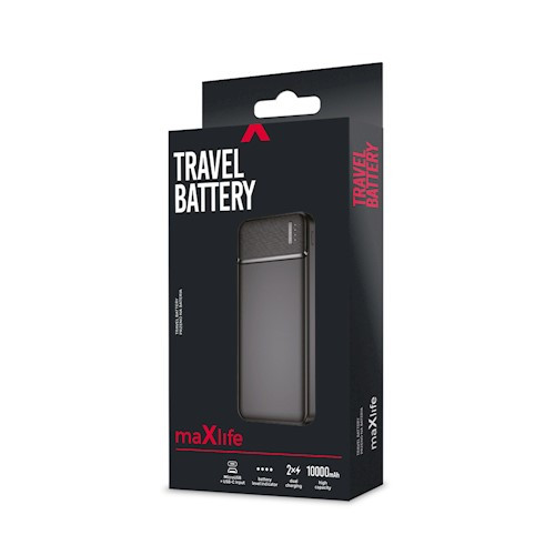Power Bank, 2xUSB / 1xType-C / micro USB, 10000 mAh, 2.4A, fekete, Maxlife MXPB-01