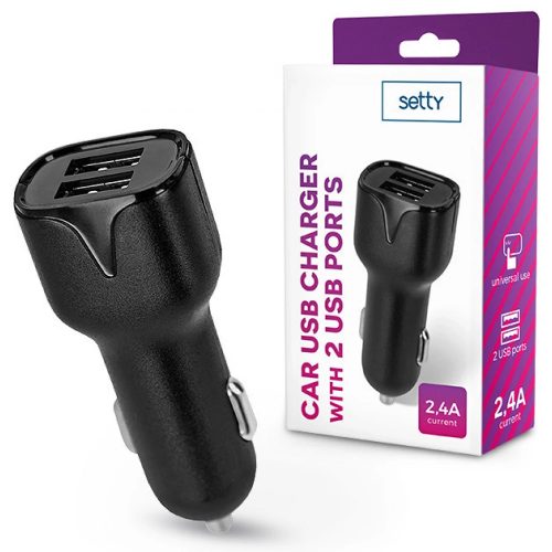 Szivartöltő fej, USB+Type-C, 5V / 2.4A, fekete, Setty