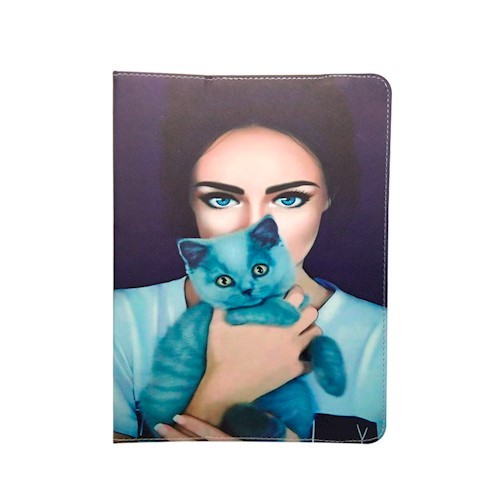 Univerzális 9"-10" colos "Lady with cat" mintás tablet könyvtok