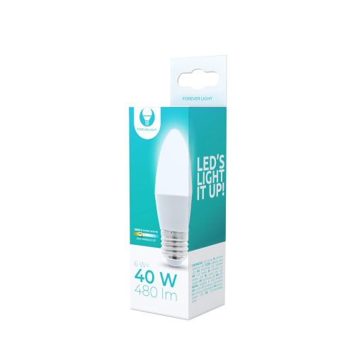 LED izzó E27 / C37, 6W, 3000K, 480lm, meleg fehér fény, Forever Light