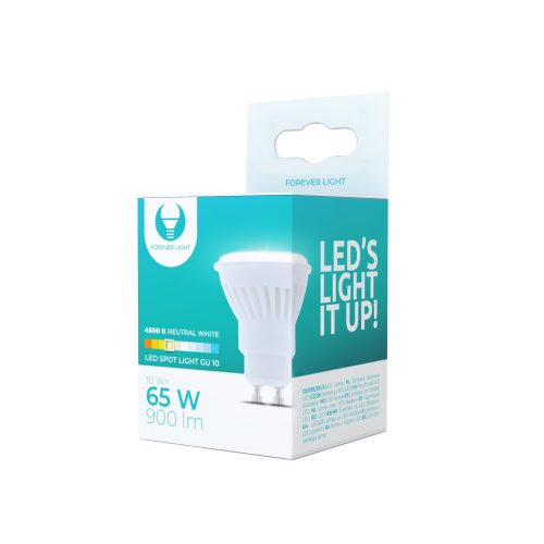 LED izzó GU10, 10W, 4500K, 900lm, semleges fehér fény, Forever Light