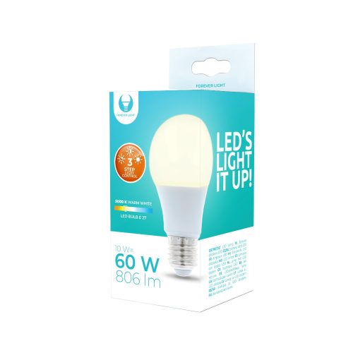 LED izzó E27 / A60, 10W, 3000K, 806lm, meleg fehér fény, Forever Light