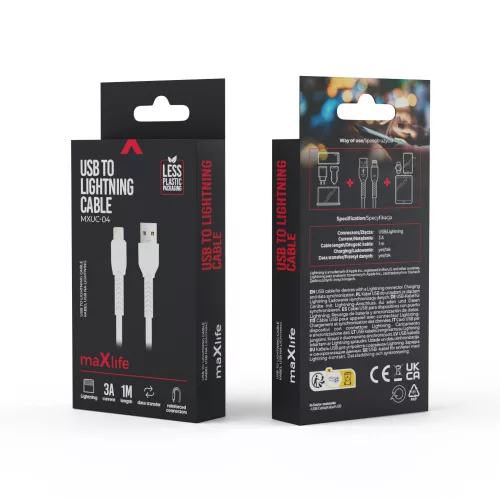 iPhone 8pin gyorstöltő adatkábel, fehér, 1M, 3A, Maxlife MXUC-04
