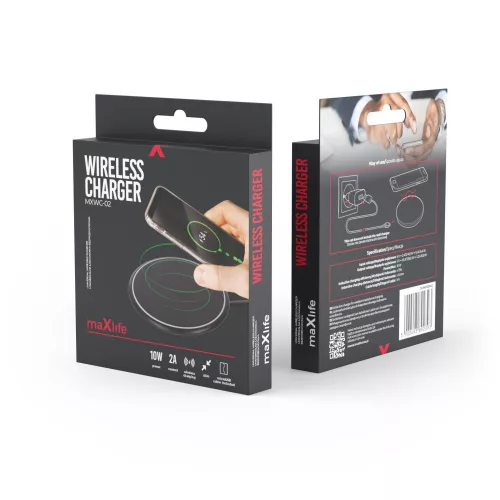 Wireless töltő, 10W, fekete, Maxlife MXWC-02