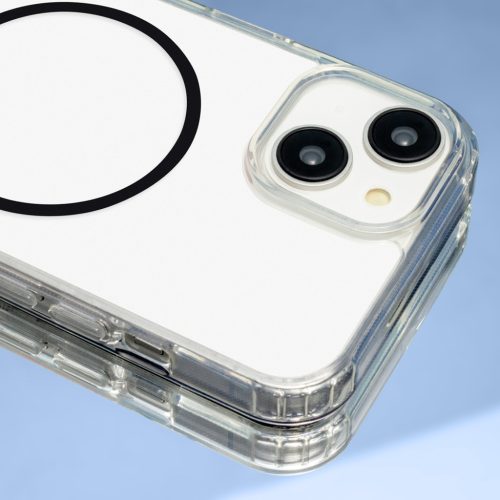 iPhone 15 (6.1") szilikon tok, átlátszó, 1,5mm, fekete, Anti Shock Thin Mag