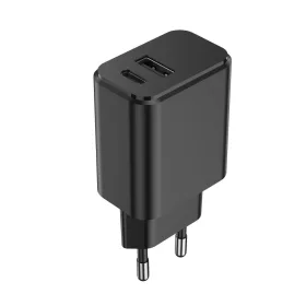   Hálózati gyors töltőfej, 1x USB / 1x Type-C, 3A / 20W, fekete, Setty