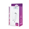 Hálózati gyors töltőfej, 1x USB / 1x Type-C, 3A / 20W, fehér, Setty