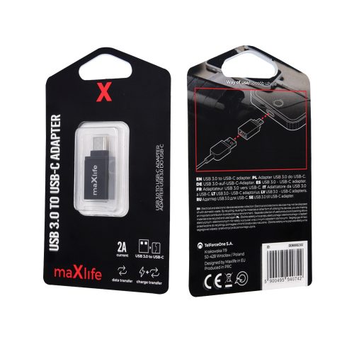 Maxlife USB - Type-C fekete adapter