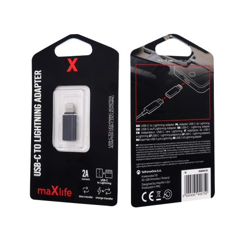 Maxlife Type-C - iPhone 8pin fekete adapter