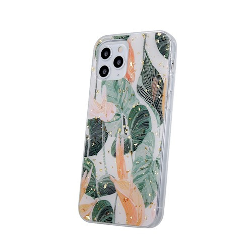 iPhone 13 Pro (6,1") hátlap tok, TPU tok, mintás, Gold Glam Flowerbed