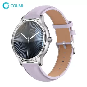   Colmi L28 okosóra szilikon + bőr szíjjal, 1,32" AMOLED kijelző, bluetooth hívás, IP67 vízállóság, ezüst / lila