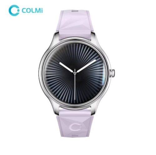 Colmi L28 okosóra szilikon + bőr szíjjal, 1,32" AMOLED kijelző, bluetooth hívás, IP67 vízállóság, ezüst / lila