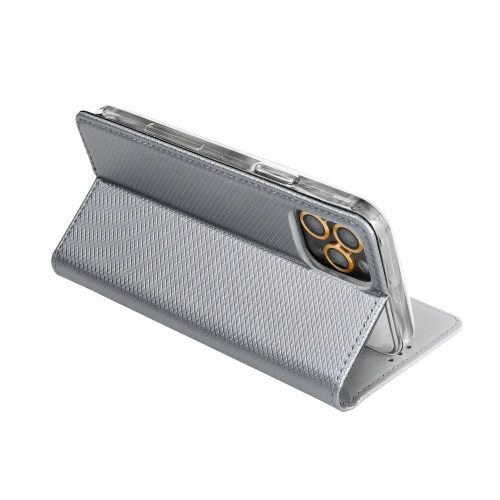 Samsung Galaxy A3 2017 telefon tok, könyvtok, oldalra nyíló tok, mágnesesen záródó, SM-A320, szürke, Smart Magnet