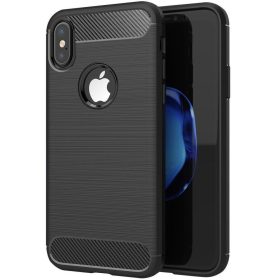   iPhone XR (6,1") szilikon tok, fekete, kivágott, Carbon fiber