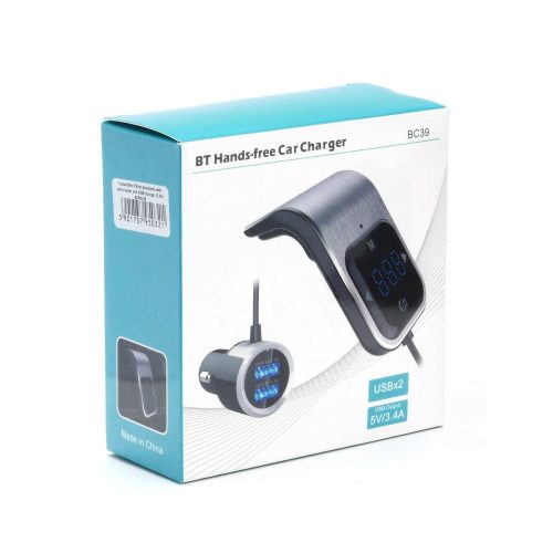 BCFM-39 ezüst Bluetooth FM Transmitter 2USB port szellőzőre csiptethető 2.4A