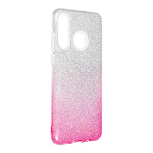 Huawei P30 Lite szilikon tok, csillámos, hátlap tok, pink-ezüst