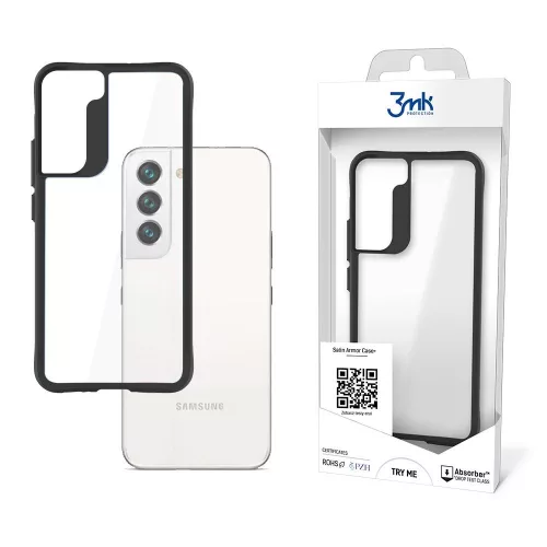 Samsung Galaxy S21FE  ütésálló hátlap tok, TPU, átlátszó, fekete keretes, SM-G990 3MK Satin Armor Case+