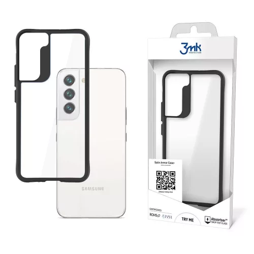 Samsung Galaxy S21FE  ütésálló hátlap tok, TPU, átlátszó, fekete keretes, SM-G990 3MK Satin Armor Case+
