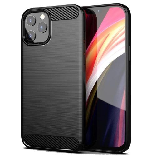 iPhone 11 Pro Max (6,5") szilikon tok, fekete, Carbon fiber