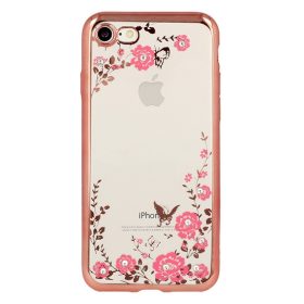   iPhone 11 Pro (5,8") rose gold virág mintás köves szilikon tok