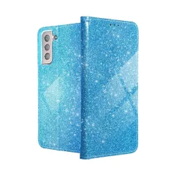  Samsung Galaxy S20 Ultra telefon tok, könyvtok, oldalra nyíló tok, mágnesesen záródó, kék, SM-G988, csillámos