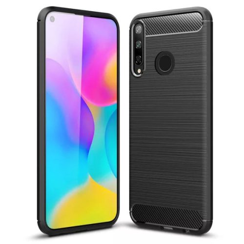 Huawei P40 Lite E / Y7P szilikon tok, fekete, Carbon fiber